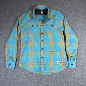 SUB POP Ralner Flannel Shirt Mens XS Extra Small Blue Plaid Grunge Cabincore